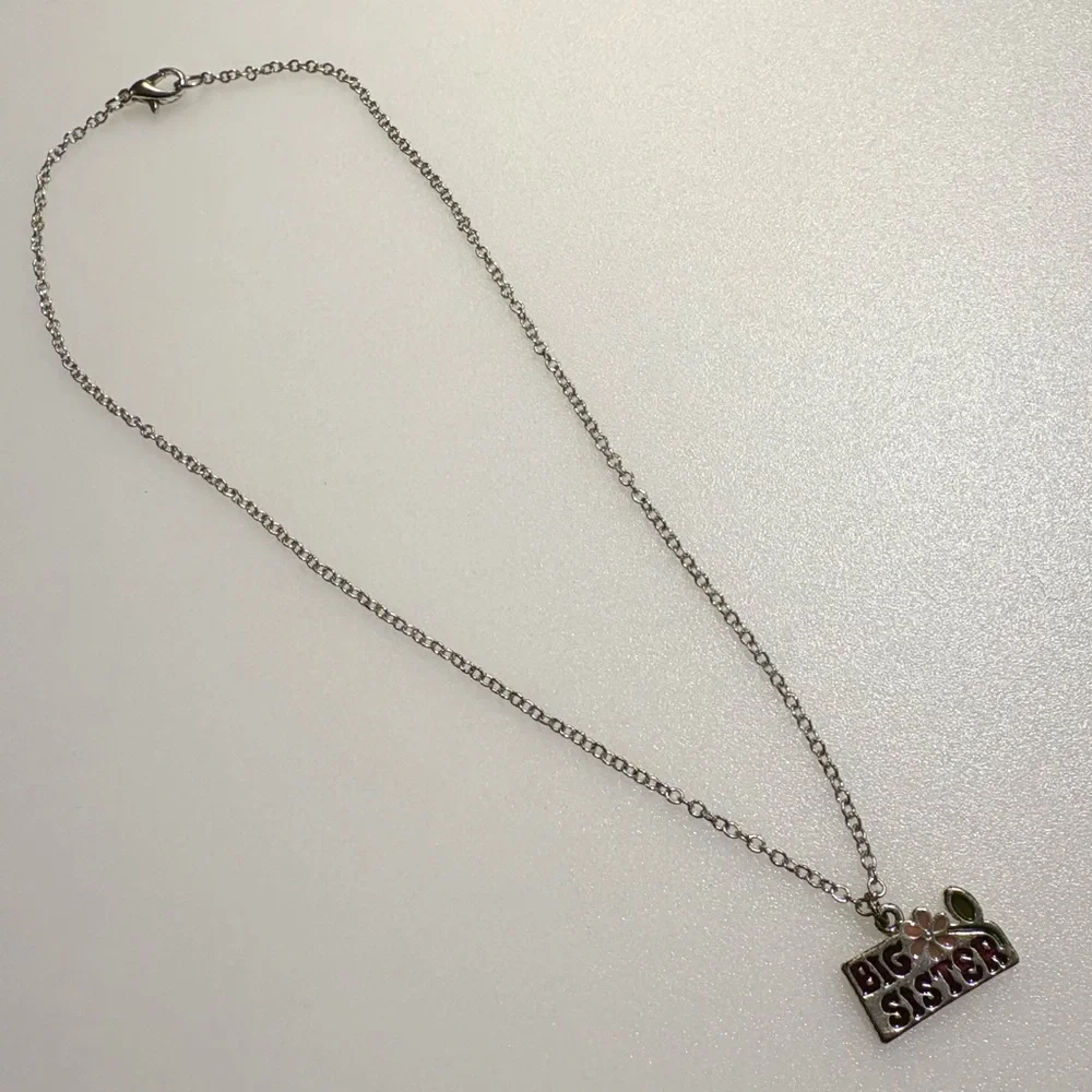 Big Sister Flower Accent 15” Silver Tone Necklace